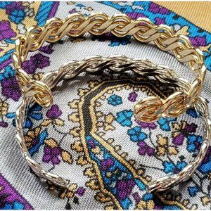 Silver & Gold Bracelet SET 2 bangle Braided wide IRISH CELTIC